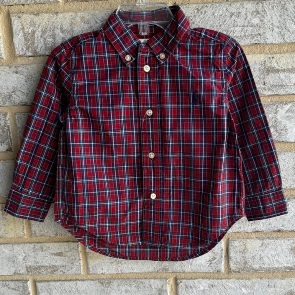 Ralph Lauren Long Sleeve Red Plaid Button Down Toddler's Size 18m.